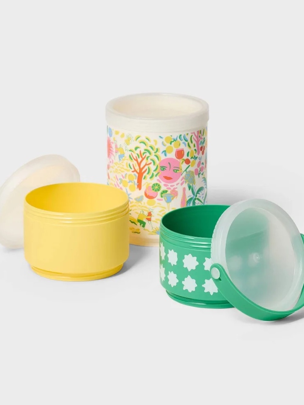Roller Rabbit Stackable Snack Containers - Mint Green, Yellow, Floral - Picture 3 of 4